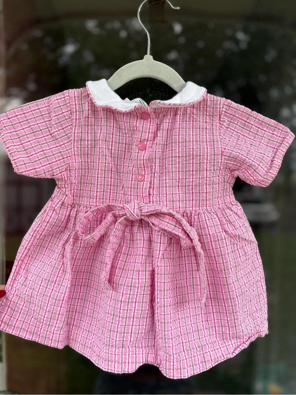 Vintage Oshkosh B’Gosh Girls Plaid Pink Slit Front Dress Floral Embroidered